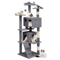 60 Inch Smoky Grey Cat Tree with 2 Cat Condo and Scratching Post S215