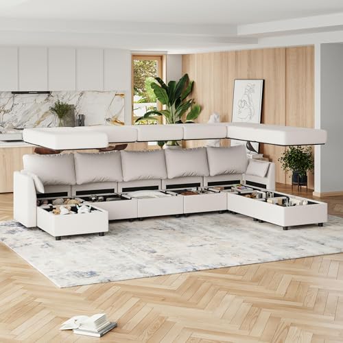 Light Grey 8 Seat U Shaped Sectional Sofa with Storage E937654