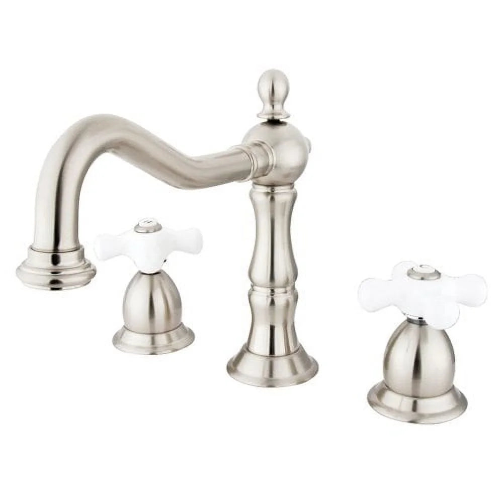 Chrome Widespread Bathroom Faucet with Double Porcelain Cross Handles E808319