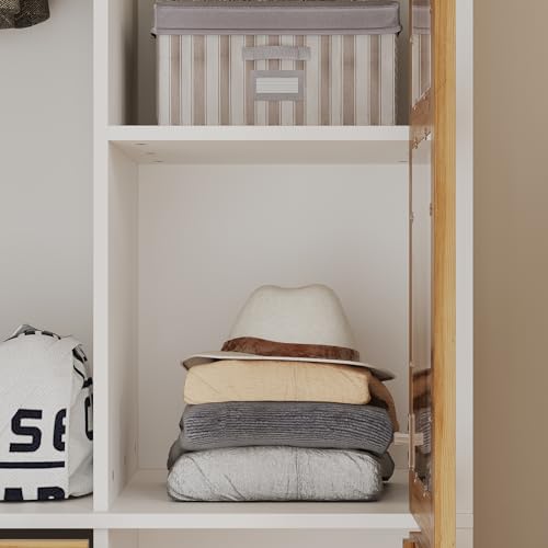 White 5 Door Armoire Wardrobe with Shelves, Hanging Space, Mirror, Drawers U444493