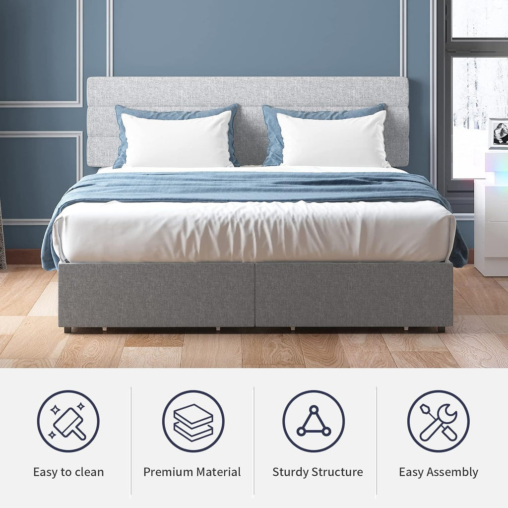 Light Grey King Size Bed Frame with 2 Storage Drawers T1158
