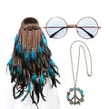 3PCS Hippie Costume Set with Headband Necklace Sunglasses D9955