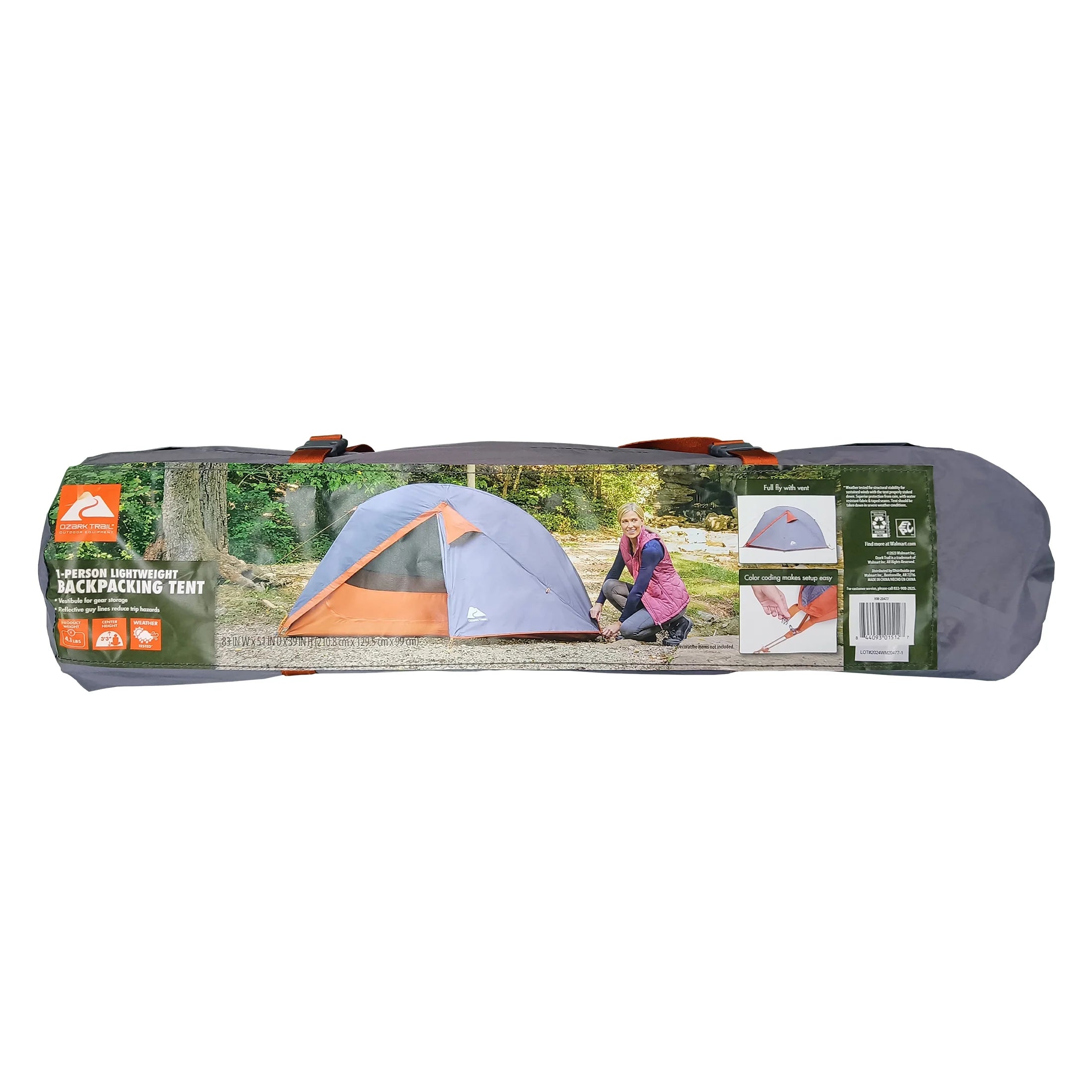 1-Person Lightweight Backpacking Tent, Orange N77958