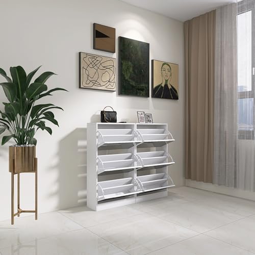 White Shoe Cabinet with 3 Flip Drawers & 2 Sliding Drawers U83976