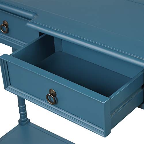 Antique Navy Narrow Console Sofa Table with Drawers and Long Shelf N19713