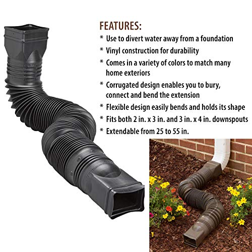 Black Flexible Downspout Extension Gutter Connector, 25 to 55 inches M843