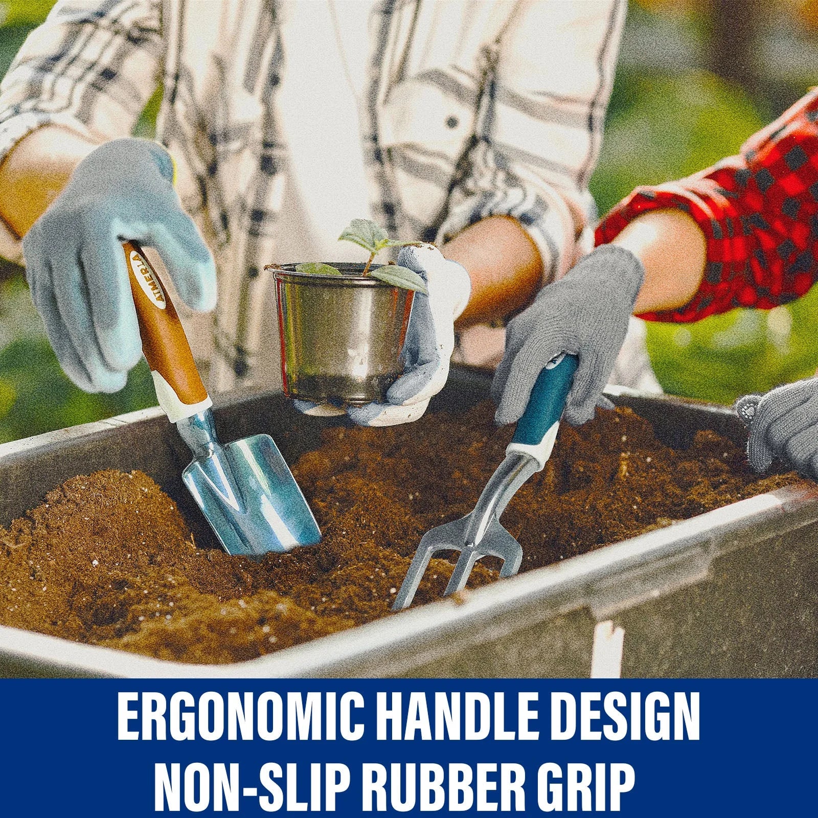 Set of 9 Heavy Duty Garden Tools with Non-Slip Rubber Grip and Large Garden Bag I80444