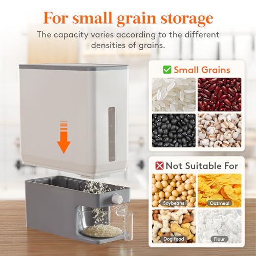 Rice Dispenser 25 Lbs (11.3kg) Sealed Moisture Proof with Measuring Cup BPA-Free D2697