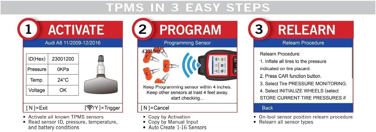 TPMS Diagnostic Relearn Tool with Tire Pressure Monitor Sensor Activation Q759873