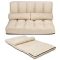 Blue Floor Sofa with 2 Pillows, Foldable 6-Position Adjustable Metal Frame Suede Fabric M76503