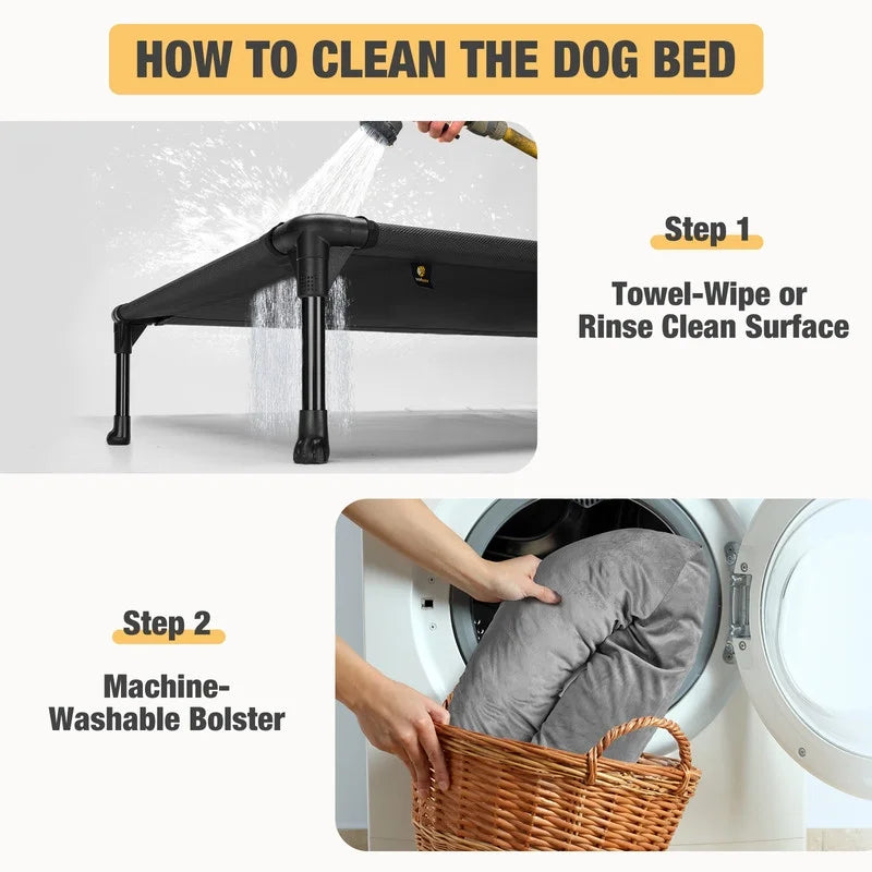 Black Elevated Dog Bed with Removable Bolster B934