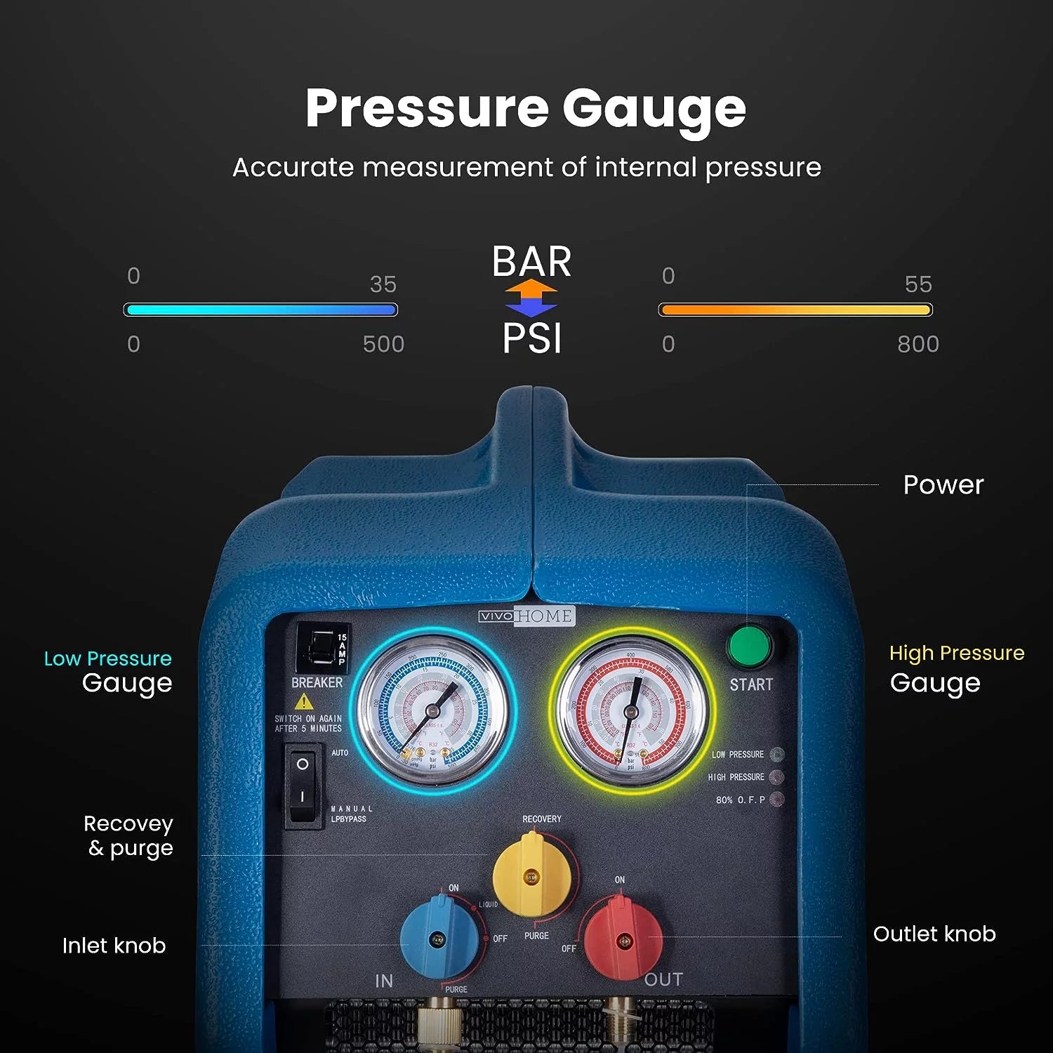 1 HP Dual Cylinder Portable Refrigerant Recovery Machine L5047