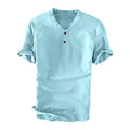 Cotton Linen Short Sleeve Henley Shirts U8572