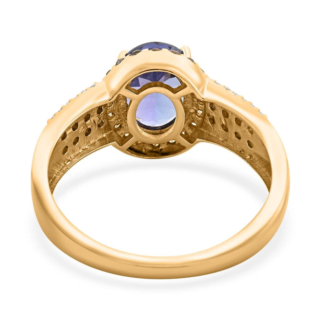 Blue Tanzanite Champagne Diamond Oval 14K Yellow Gold Solitaire Ring Size 7 Ct 2.15 L900