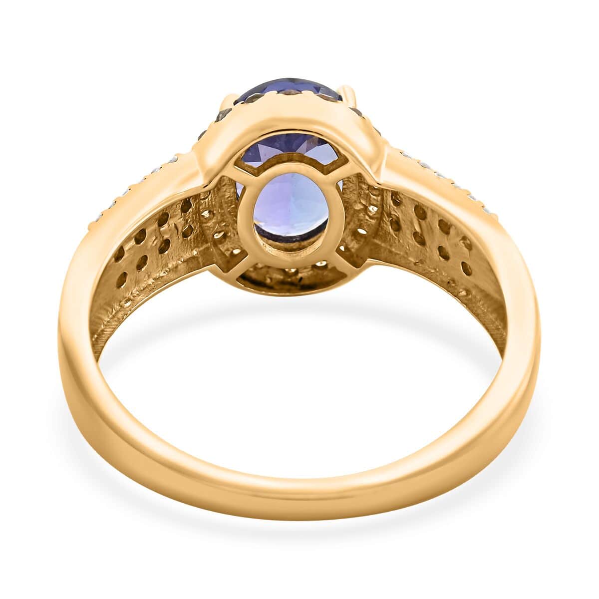 Blue Tanzanite Champagne Diamond Oval 14K Yellow Gold Solitaire Ring Size 7 Ct 2.15 L900