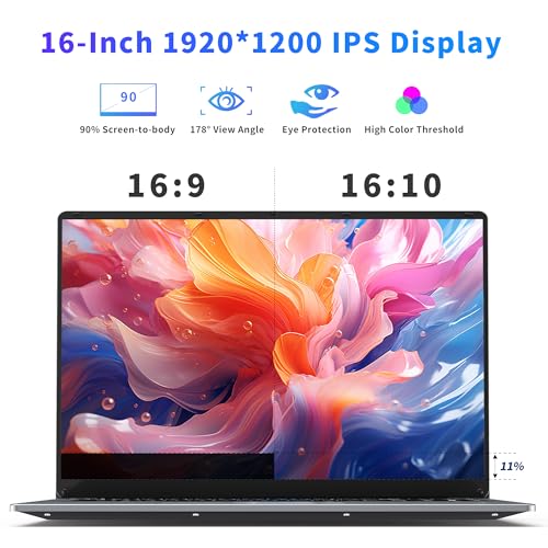 16 Inch Laptop Computer, 16GB RAM 512GB SSD, N95 Processor, FHD 1920 * 1200, Backlit Keyboard, Windows 11 Pro, Fingerprint Unlock I260