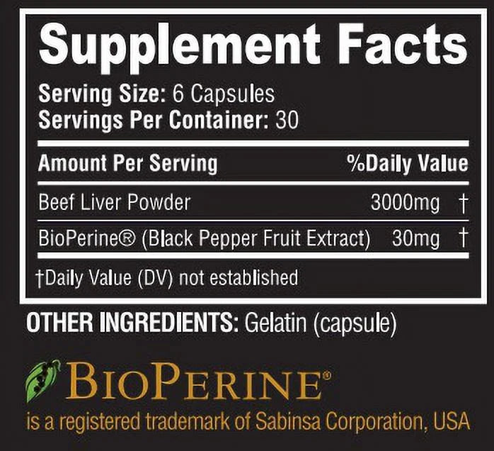 180 Capsules Beef Liver Supplement U55160