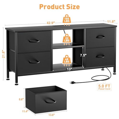 Black Wood Veins TV Stand with 4 Fabric Drawers L6681
