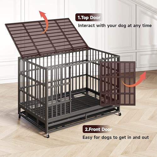 Heavy Duty Steel Dog Crate with Wheels and Removable Tray C327
