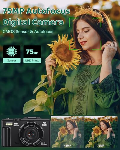 75MP Digital Camera with 18X Zoom, 32GB SD Card, 2 Batteries L8356