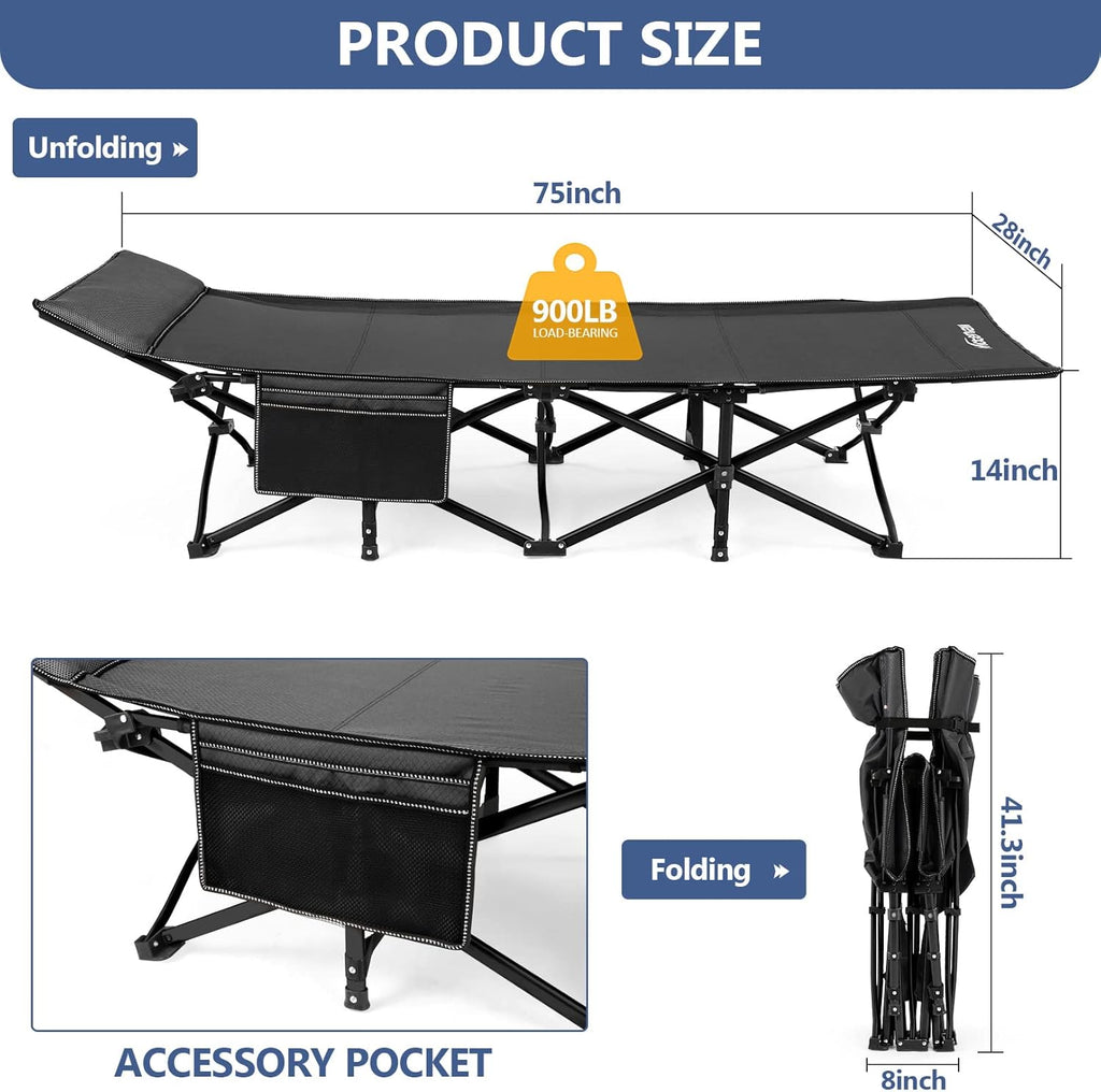 Folding Camping Cot with Carry Bag Black S632