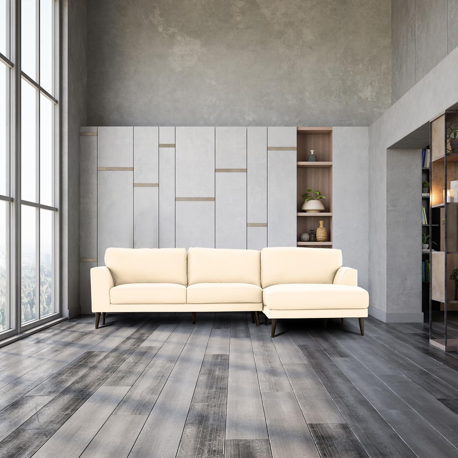 Cream Top Grain Leather Right Facing Sectional J14924