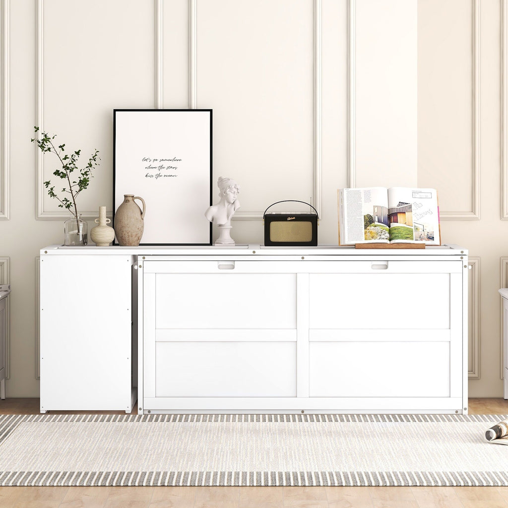 White Queen Size Solid Pine Wood Murphy Bed with Desk and Storage Shelves A102456