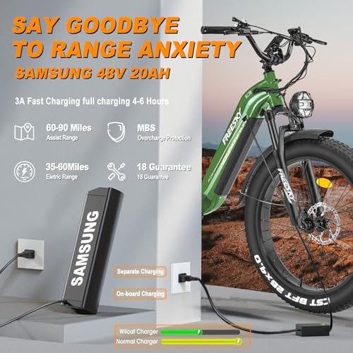 Electric Bike 1600W 48V 20 AH 26'' Fat Tire Full Suspension T455