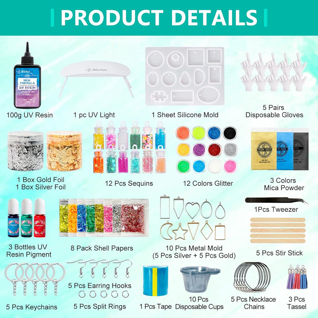 UV Resin Kit with Light, Crystal Clear Hard Resin Sunlight Curing UV Resin D84535