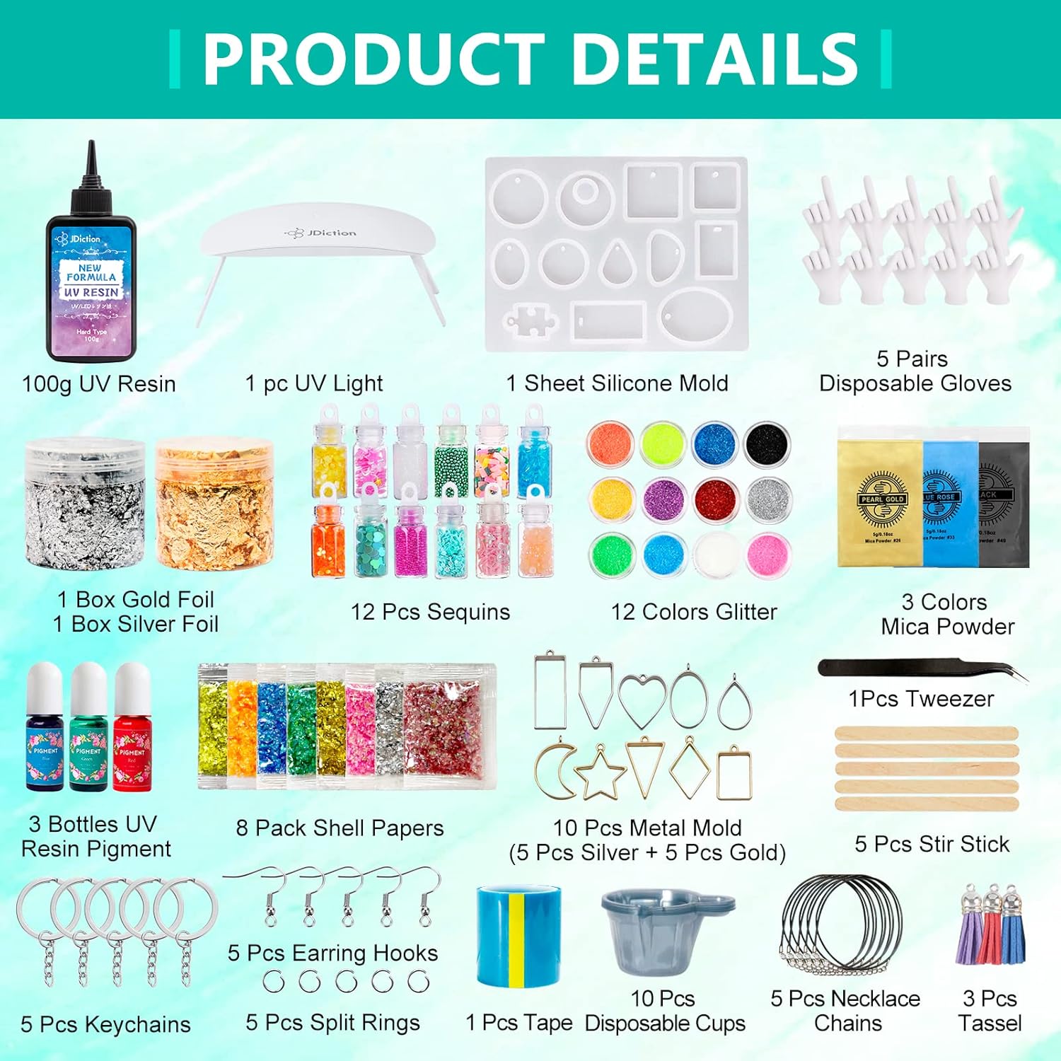 UV Resin Kit with Light, Crystal Clear Hard Resin Sunlight Curing UV Resin D84535