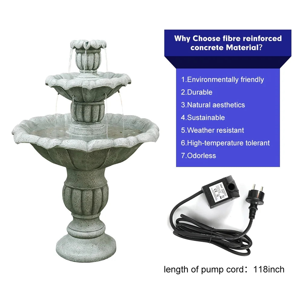 35'' H 3-Tier Outdoor Water Fountain with Submersible Electric Pump P290999