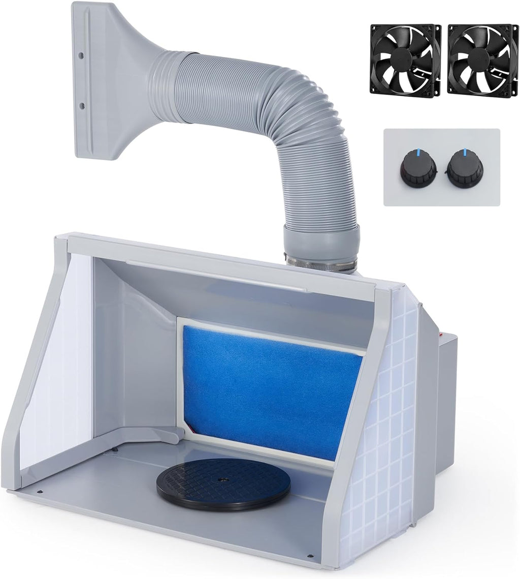 Portable Airbrush Spray Booth With Dual Fans, 3 LED Lights And Exhaust Hose K9062