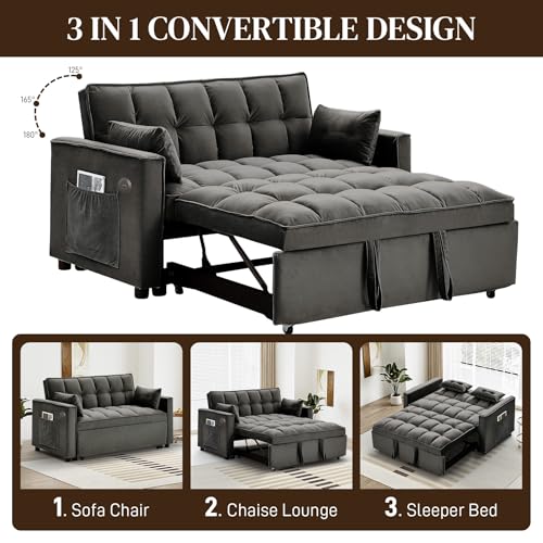 Black Velvet 2 Seater Convertible Sleeper Sofa with Pullout Bed R815218