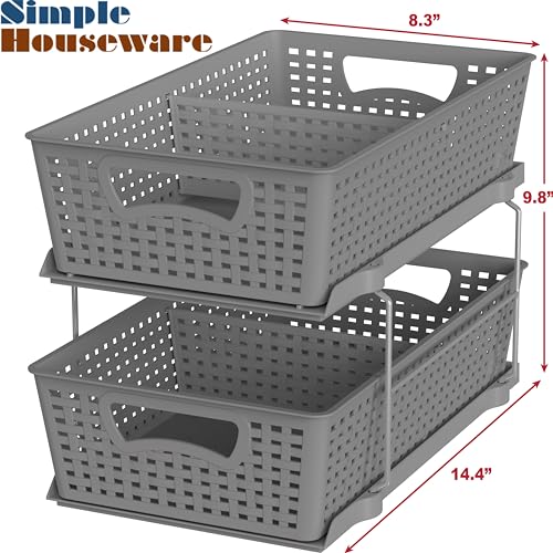 2 Tier Bathroom Organizer Tray Pull-Out Sliding Drawer Under-Sink Storage, Brown P22191