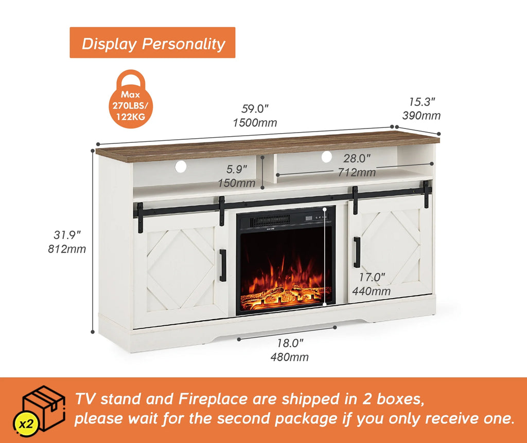 White Wood Electric Fireplace TV Stand W51585