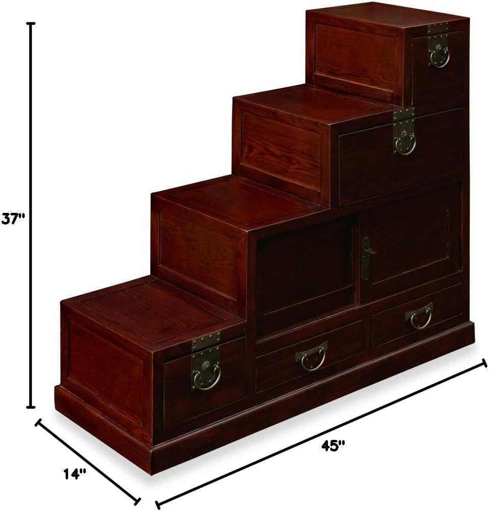 Dark Cherry Elmwood Step Tansu Chest U494