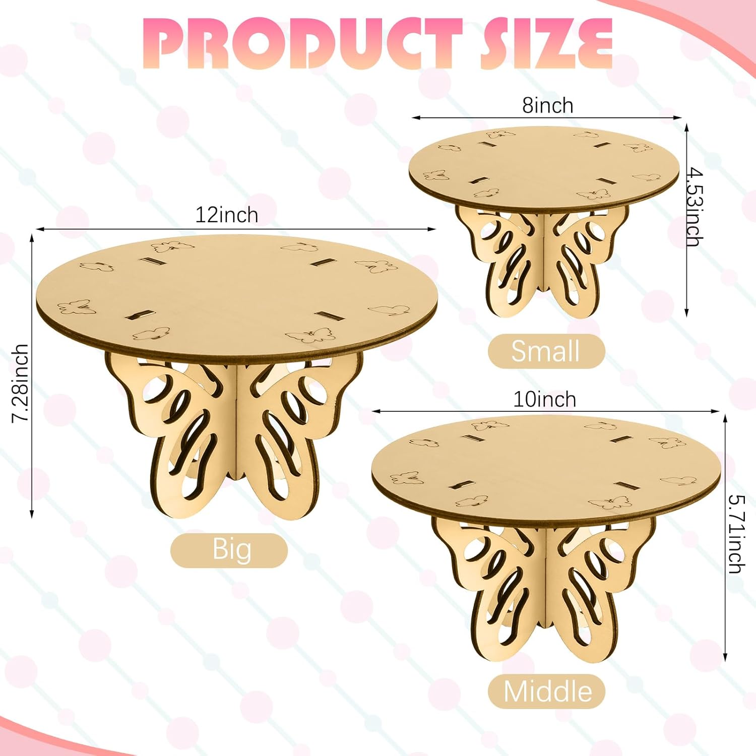 3 Pcs Wooden Butterfly Cake Stands Set 12 Inch 10 Inch 8 Inch R40803