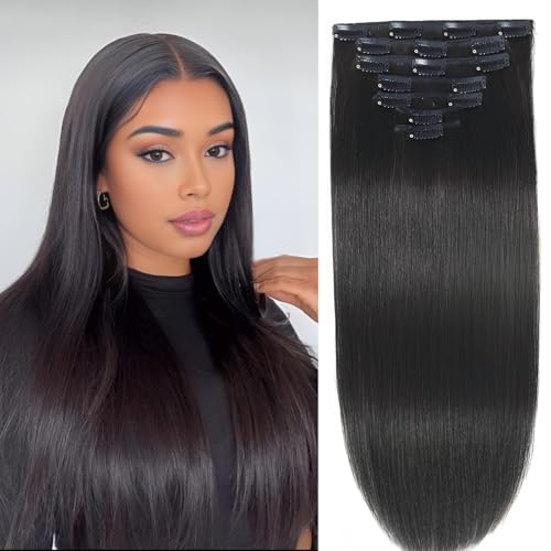 Natural Black Mixed Chestnut Brown 16 Inch 2.8oz Remy Human Hair Clip in Hair Extensions I83580