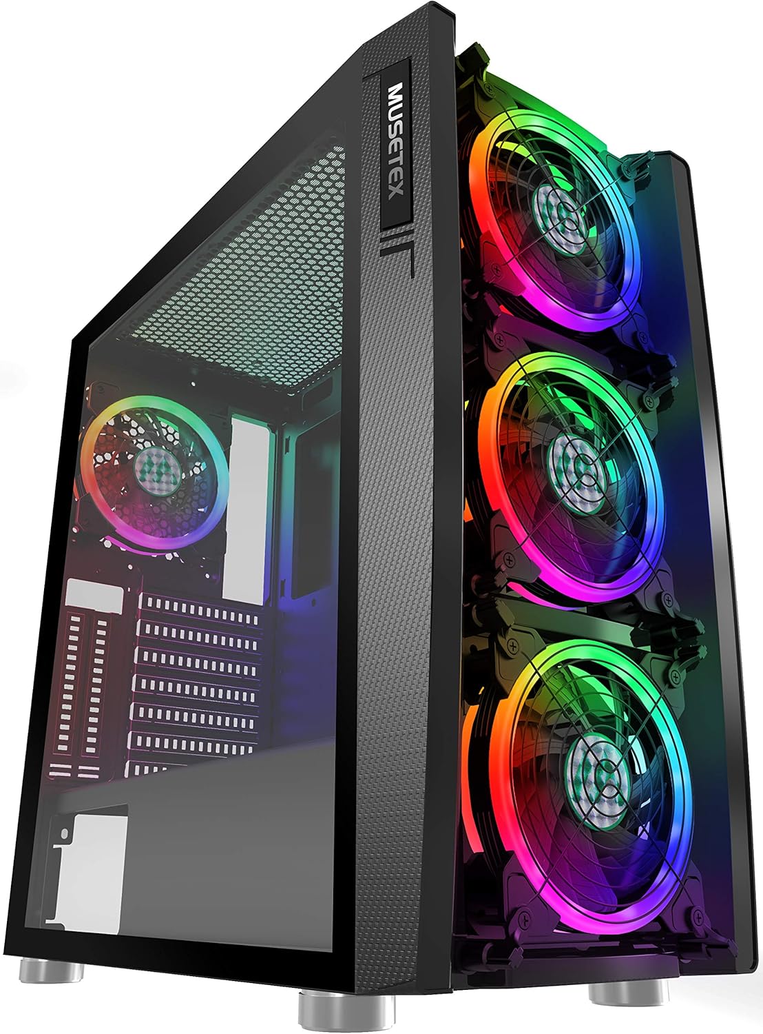 ATX Mid-Tower Computer Case with 6 Pcs ARGB Fans, USB 3.0, Tempered Glass Panels, Black B31716