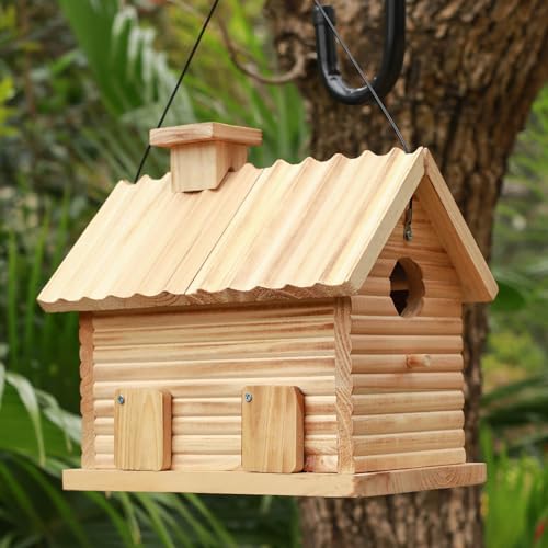 Natural Wooden Bird House 2 Hole 2 Rooms Hanging Birdhouse D51491