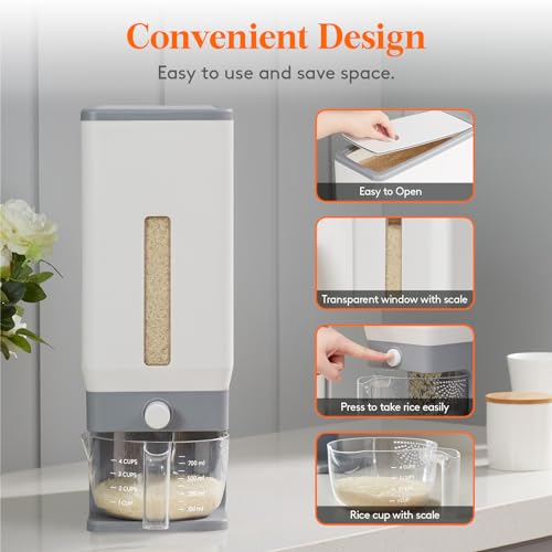 Rice Dispenser 25 Lbs (11.3kg) Sealed Moisture Proof with Measuring Cup BPA-Free D2697