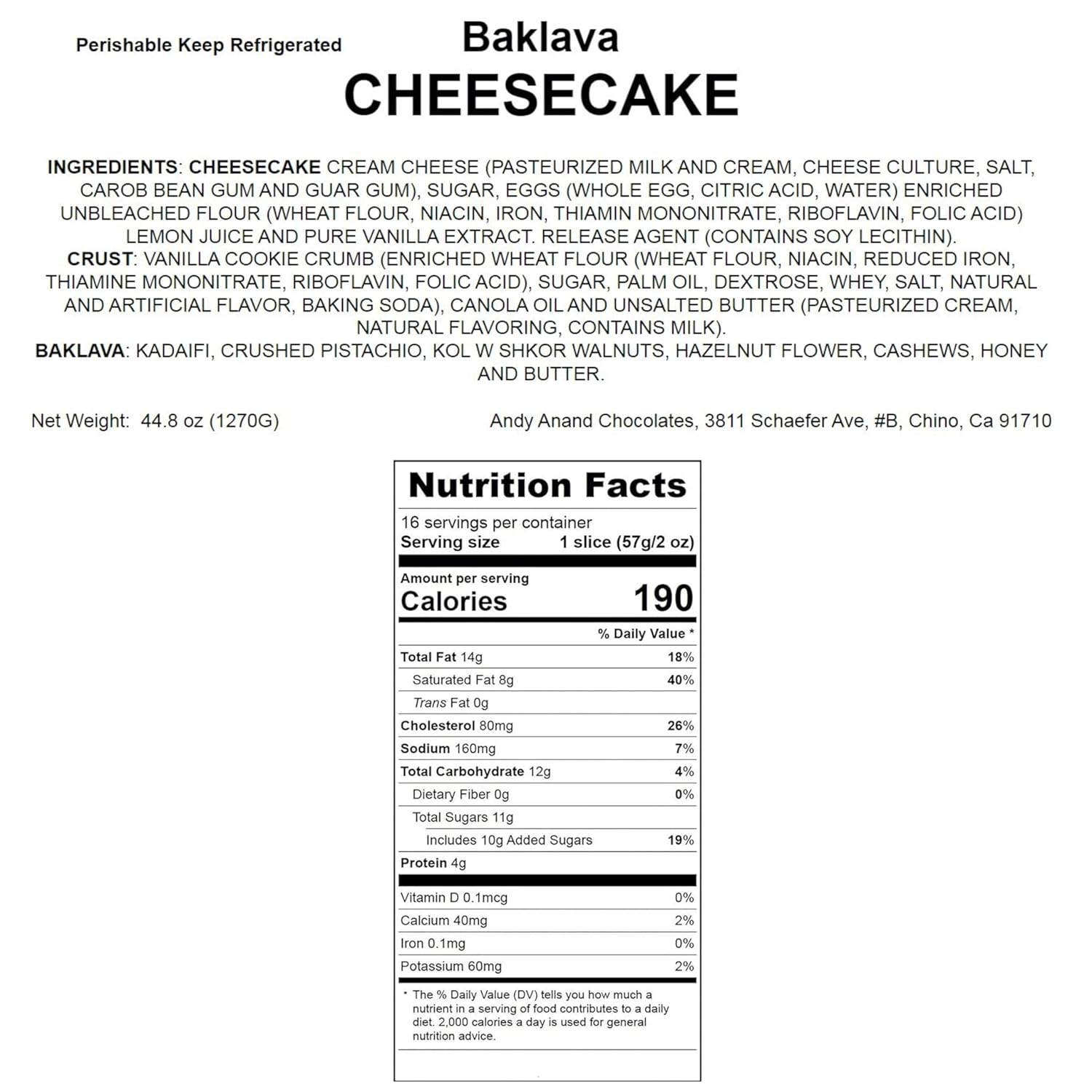Baklava Cheesecake (9-inch, 2.8 lbs) M6252