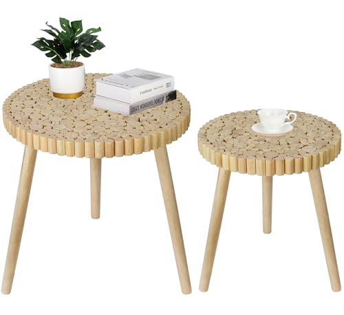 Natural Boho Rattan Coffee Table Set of 2 H7950