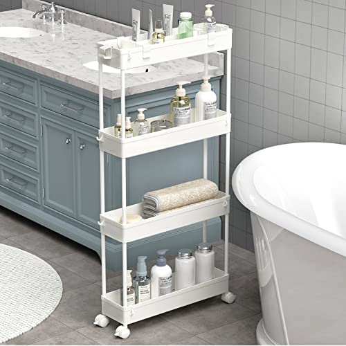 Slim Storage Cart 4 Tier White L199