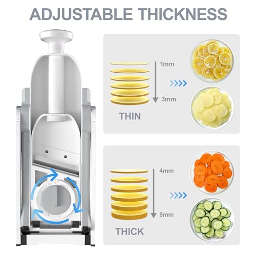Safe Mandoline Slicer, Thickness Adjustable 0.1-8 mm, Blue D98067