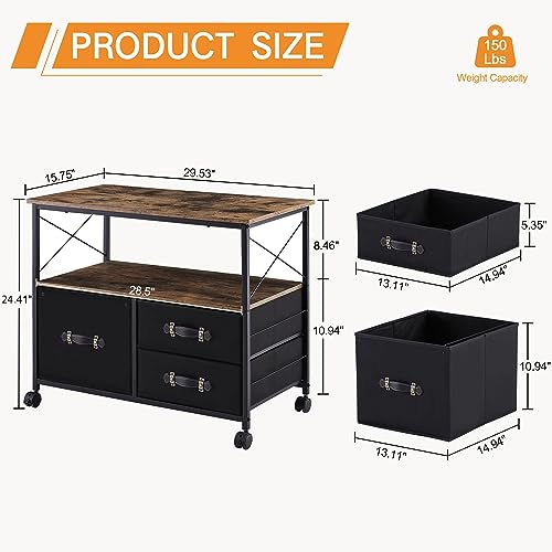 Black 3 Drawer Rolling Printer Stand with Fabric Storage Shelf V921