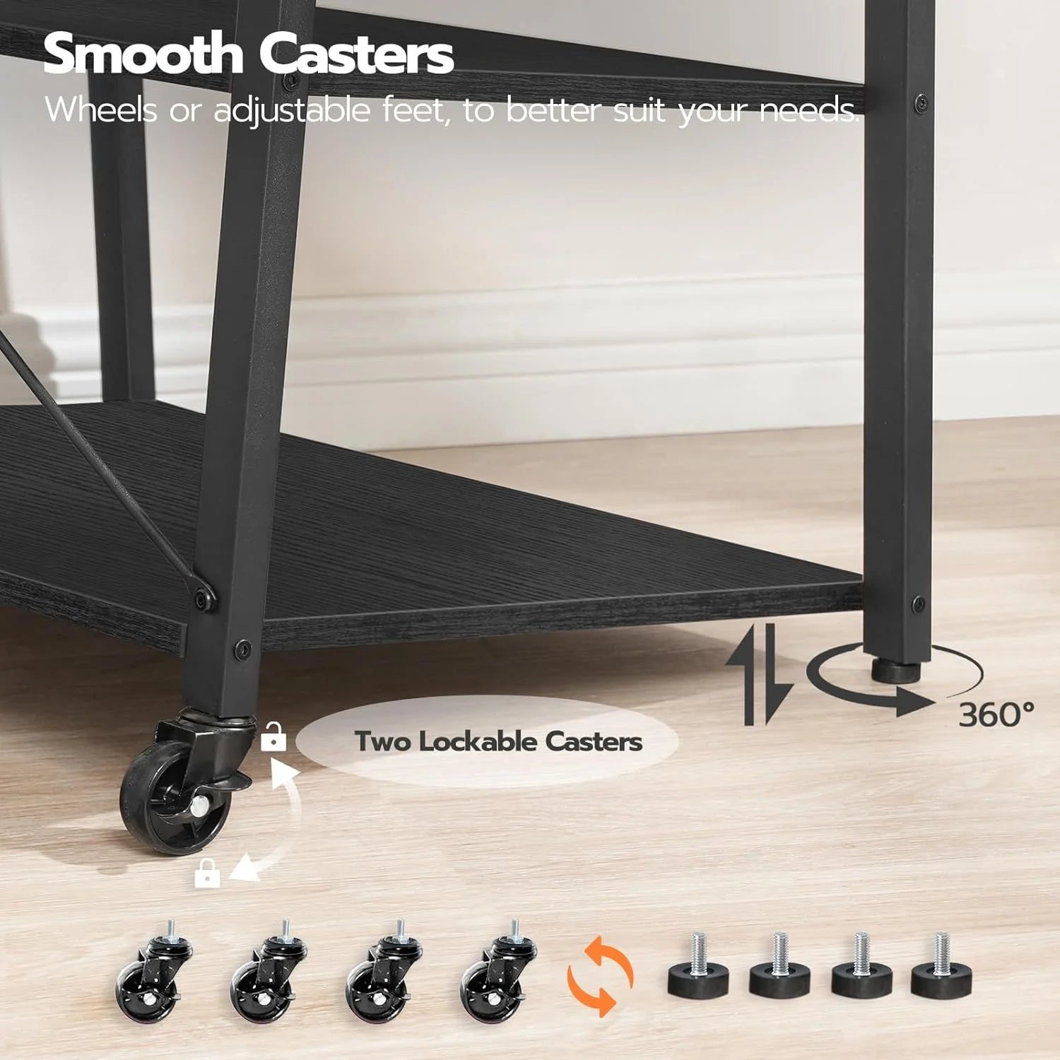 Black Rolling TV Stand with Mount and Power Outlet for 55 inch TVs J275226