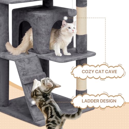 60 Inch Smoky Grey Cat Tree with 2 Cat Condo and Scratching Post S215