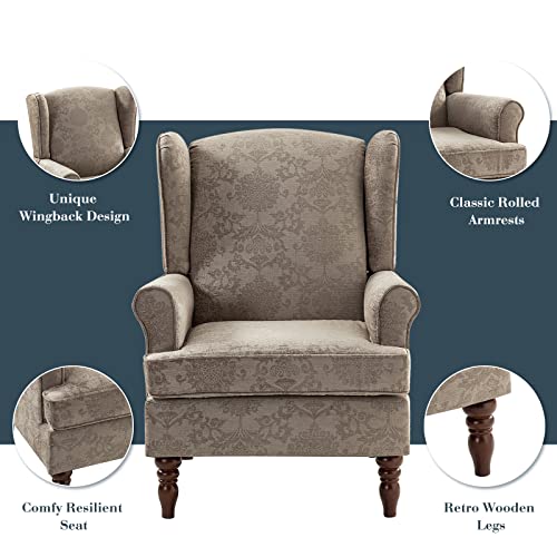 Wingback Accent Chairs Set of 2 with Wood Legs, Fabric Armchairs D403