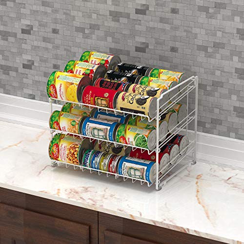 Stackable Can Rack, Silver, Adjustable Plastic Dividers, Holds 36 Cans L670915